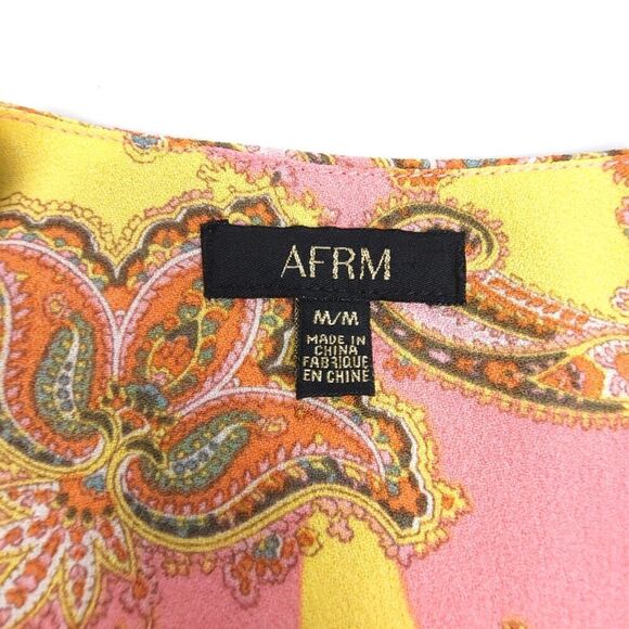 AFRM Hughes Vintage 70's Retro Pink Paisley Puff Sleeve Wrap Mini Dress Medium - Picture 2 of 6